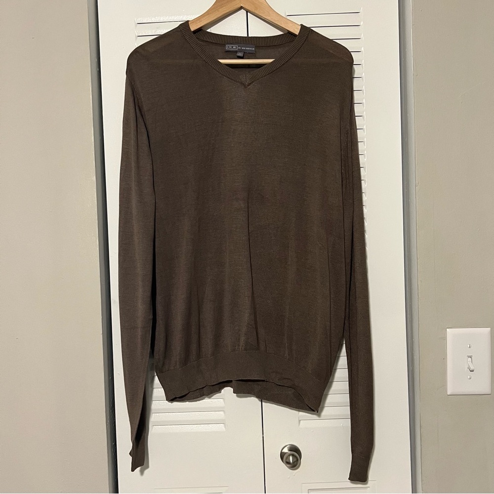 IKE by Ike Behar V-Neckline Lightweight Brown Sweater Men's Size Large Preowned